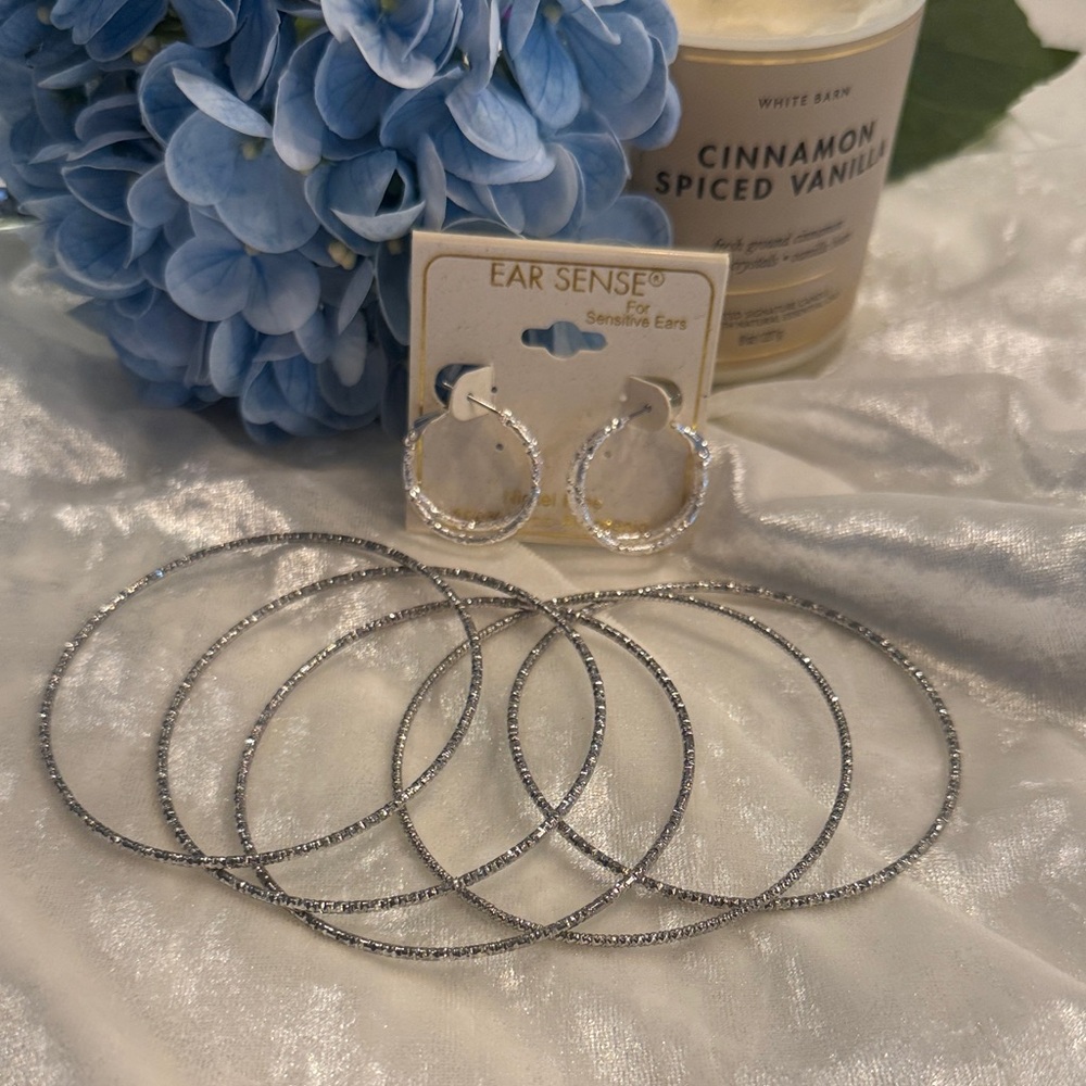 Silver Hoop Earrings Set